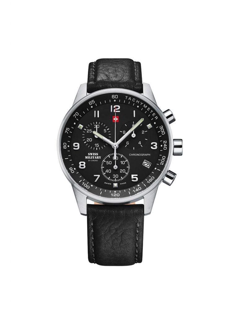 Orologio Swiss Military Cronografo acciaio nero e pelle