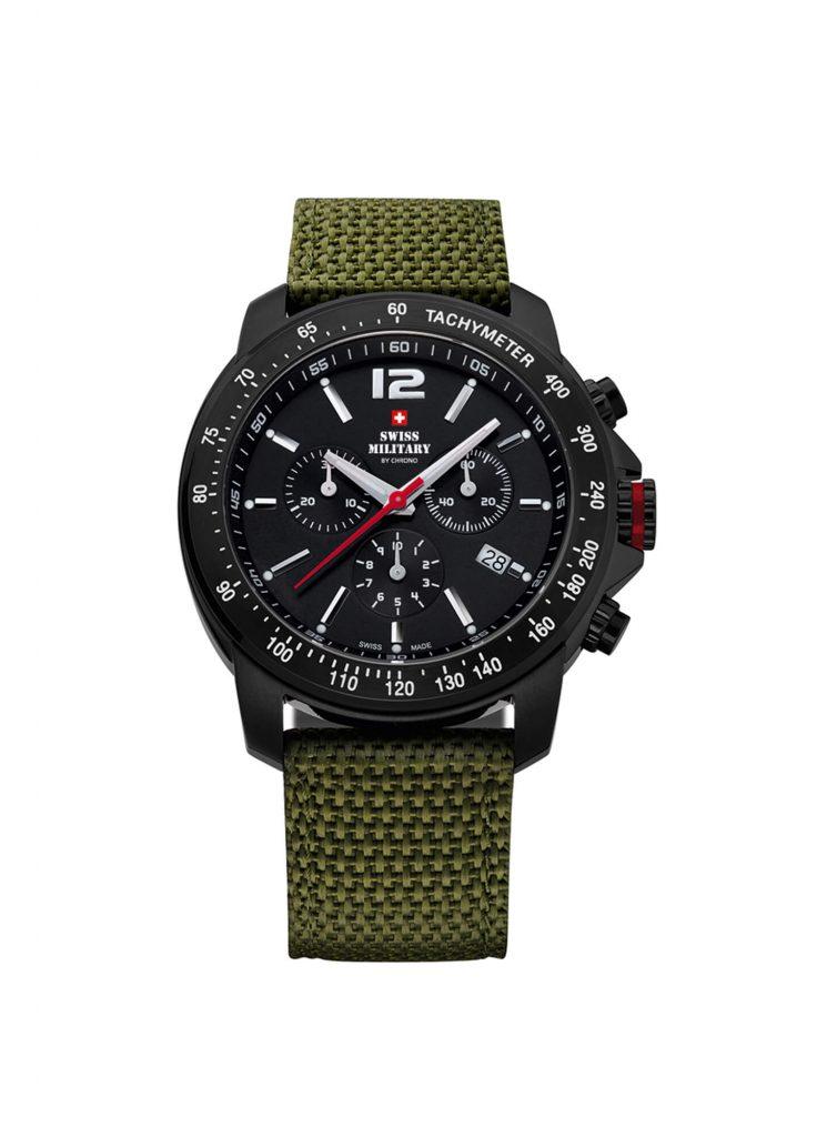 Orologio Swiss Military Cronografo acciaio brunito e nylon verde